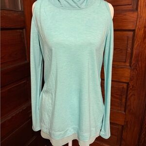 Aqua Turquoise Open Shoulder Long Sleeve Top Size XS